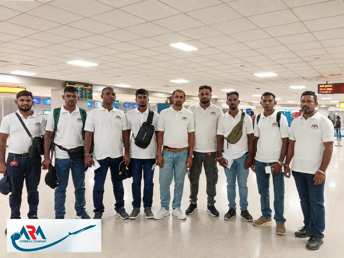 Sri Lankan workers at the airport beginning their employment journey to Israel through ARA Overseas